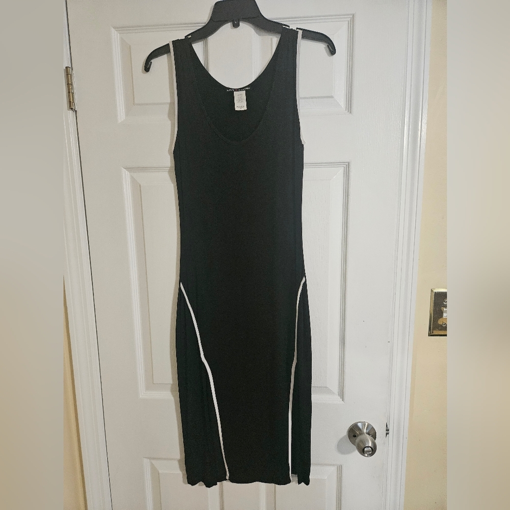 Love Black Midi Tank Dress with White Trim